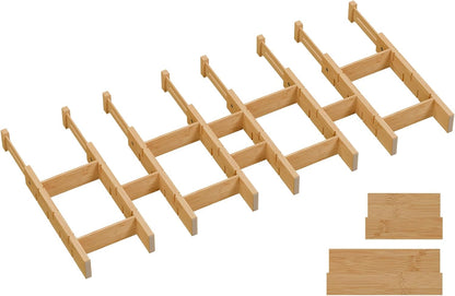 Bamboo Drawer Dividers, Expandable Kitchen Drawer Organizer | Include 6 Dividers, 6 Small Inserts and 6 Medium Inserts for Home, Office, Dressers