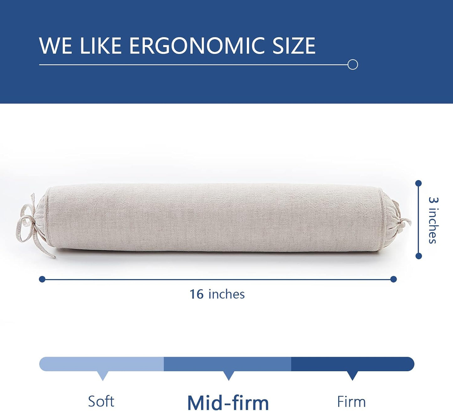 Buckwheat Pillow for Sleeping 3" x 16" Organic Cotton Adjustable Firm Cervical Roll Bolster Cylinder Recliner Neck Roll Pillow for Sleeping Pain Relief Round Neck Support Lumbar Bed Legs Back Yoga