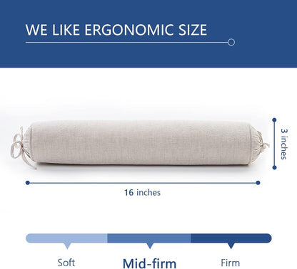 Buckwheat Pillow for Sleeping 3" x 16" Organic Cotton Adjustable Firm Cervical Roll Bolster Cylinder Recliner Neck Roll Pillow for Sleeping Pain Relief Round Neck Support Lumbar Bed Legs Back Yoga