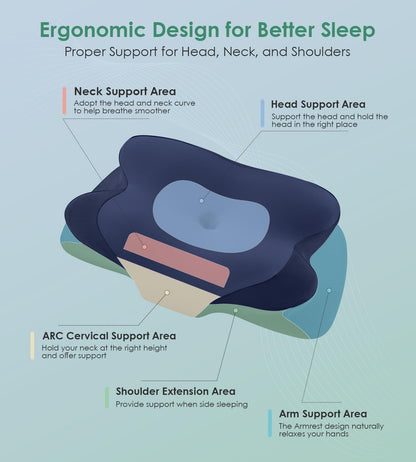 DONAMA Contour Cervical Neck Pillow for Neck Pain Relief | Queen,Ergonomic Dual-Height,Odorless Memory Foam,Side/Back/Stomach Sleepers,Cooling Hypoallergenic Cover,OEKO-TEX Certified