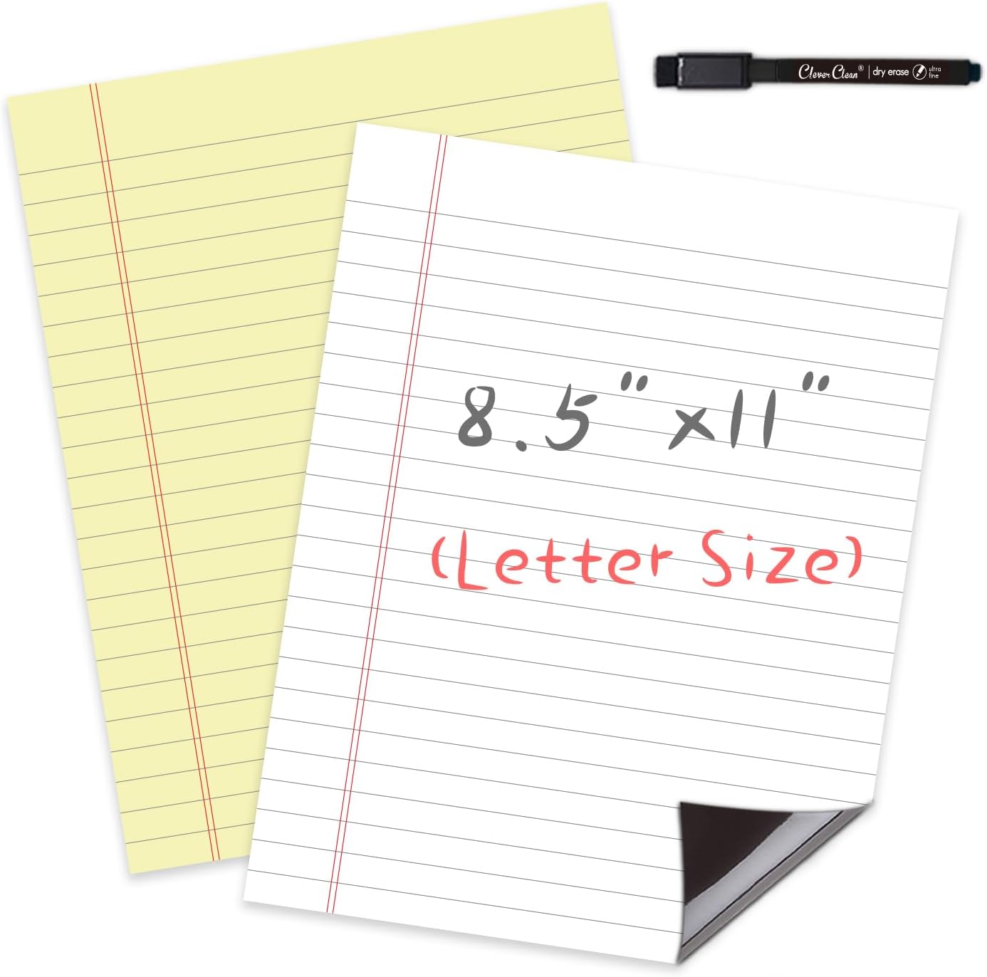 Magnetic Dry Erase Board – 8.5”x11” Reusable Lined Dry Erase List Board for Fridge 2 Pcs – Marker Included