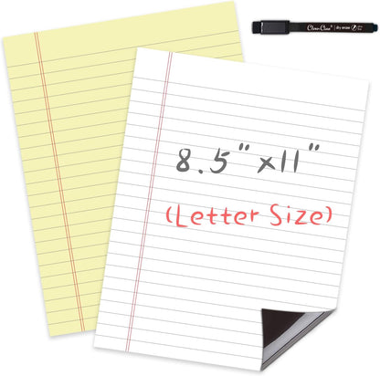Magnetic Dry Erase Board – 8.5”x11” Reusable Lined Dry Erase List Board for Fridge 2 Pcs – Marker Included