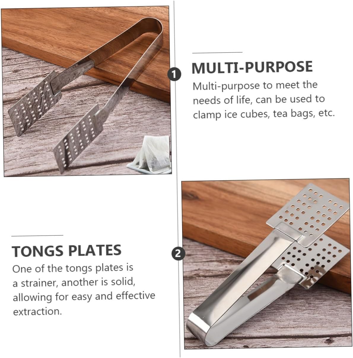 Luxshiny Tea Bag Clamp Set of 2 Stainless Steel Tea Bag Squeezer Tongs with Strainer and Solid Side Multipurpose Clips for Kitchen Ice Cubes Dishwasher Safe 5.51 X 1.57 X 0.78 in