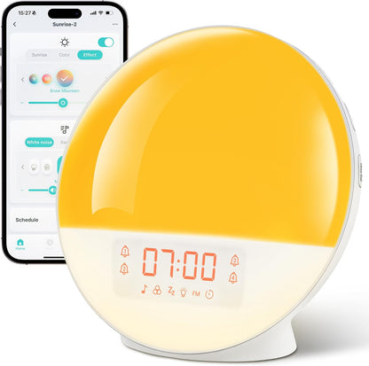 Sunrise Alarm Clock with App Control & White Noise for Heavy Sleeper