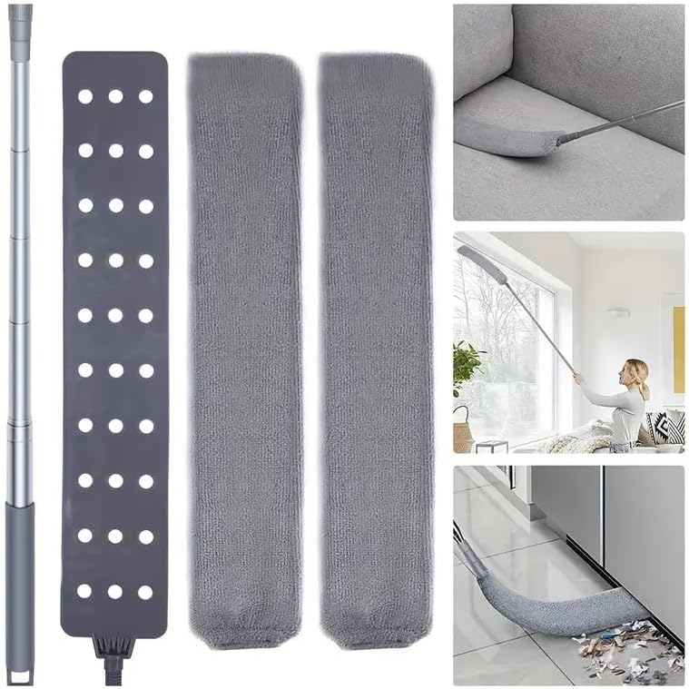 Boolavard Retractable Gap Dust Cleaner Cleaning Tools with 2 Microfiber Dusting Cloths Long Handle 60inches Washable and Retractable Duster Brush for Cleaning Under Appliances Furniture Couch Fridge