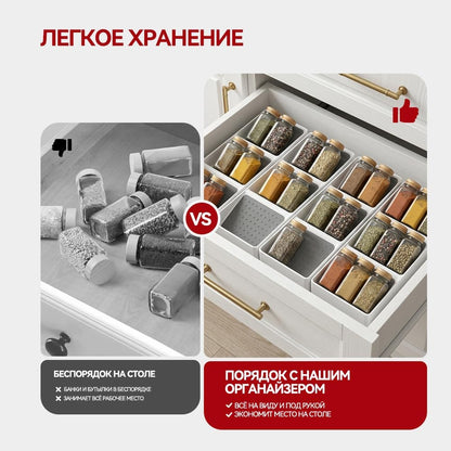 Small spice drawer organizer insert,1 pack,3 layer silicone non-slip mats, L15''xW5.6''xH2'',Kitchen drawers or countertops (jars not included),Expandable spice drawer organizer insert narrow