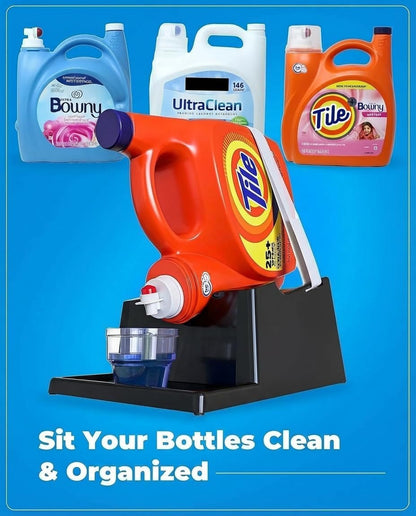 Skywin Liquid Laundry Detergent Holder Stand - 1 Pack - Black with Print | Easy Pouring, Rubber Feet, Angled Stand, Fabric Softener Dispenser for Laundry Room Organization & Storage
