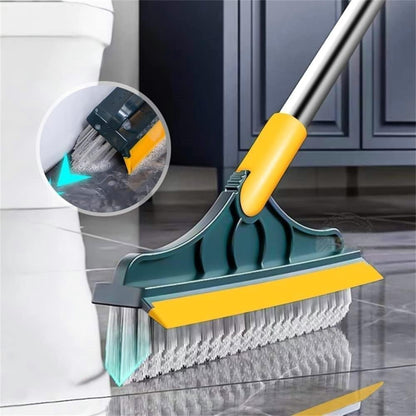2 in 1 Floor Brush Scrubber with Long Handle Grout Brush 3 Poles 53.5'' New Upgrade Stiff Bristle Cleaning Scrub Brush with Squeegee 120°Rotating Tile Brush for Cleaning Bathroom Glass Patio Kitchen