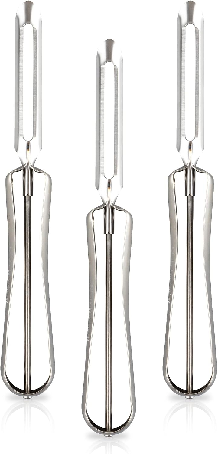 Linden Sweden Original Jonas Vegetable Peelers for Kitchen - Made In Sweden - Carrot Peeler with Ergonomic Handle for Safety and Control - Dishwasher Safe Potato Peelers - 3-Pack - Stainless Steel