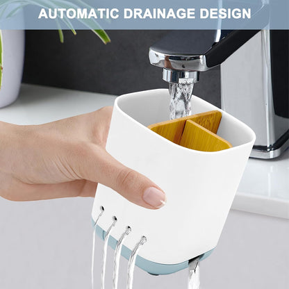 Toothbrush Holder with Bamboo Divider,Detachable for Easy Cleaning Bathroom Countertop Organizer,Plastic 3 Slots Electric Toothbrush and Toothpaste Holders Storage Caddy for Bathroom Vanity,Sink(Grey)