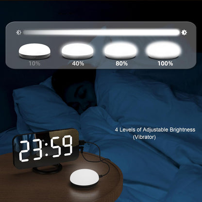 Digital Vibration Alarm Clock with Loud Sound 12/24 Hour Bed Shaker Auto-Dimming Night Light Snooze Memory Function for Heavy Sleepers Bedroom Home