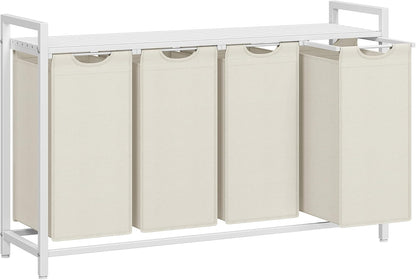 VASAGLE Laundry Hamper, Laundry Basket Sorter with 3 Pull-Out and Removable Bags, Shelf, Metal Frame, 3 x 10.6 Gallons (40 L), 36.4 x 13 x 28.4 Inches, Cappuccino Beige and Natural Beige UBLH301LH01
