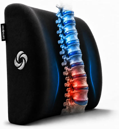 Samsonite Lumbar Support Pillow for Office Chair, Lower Back Support for Car, Back Pillow Desk Chair Cushion with Memory Foam, Improved Posture Backrest