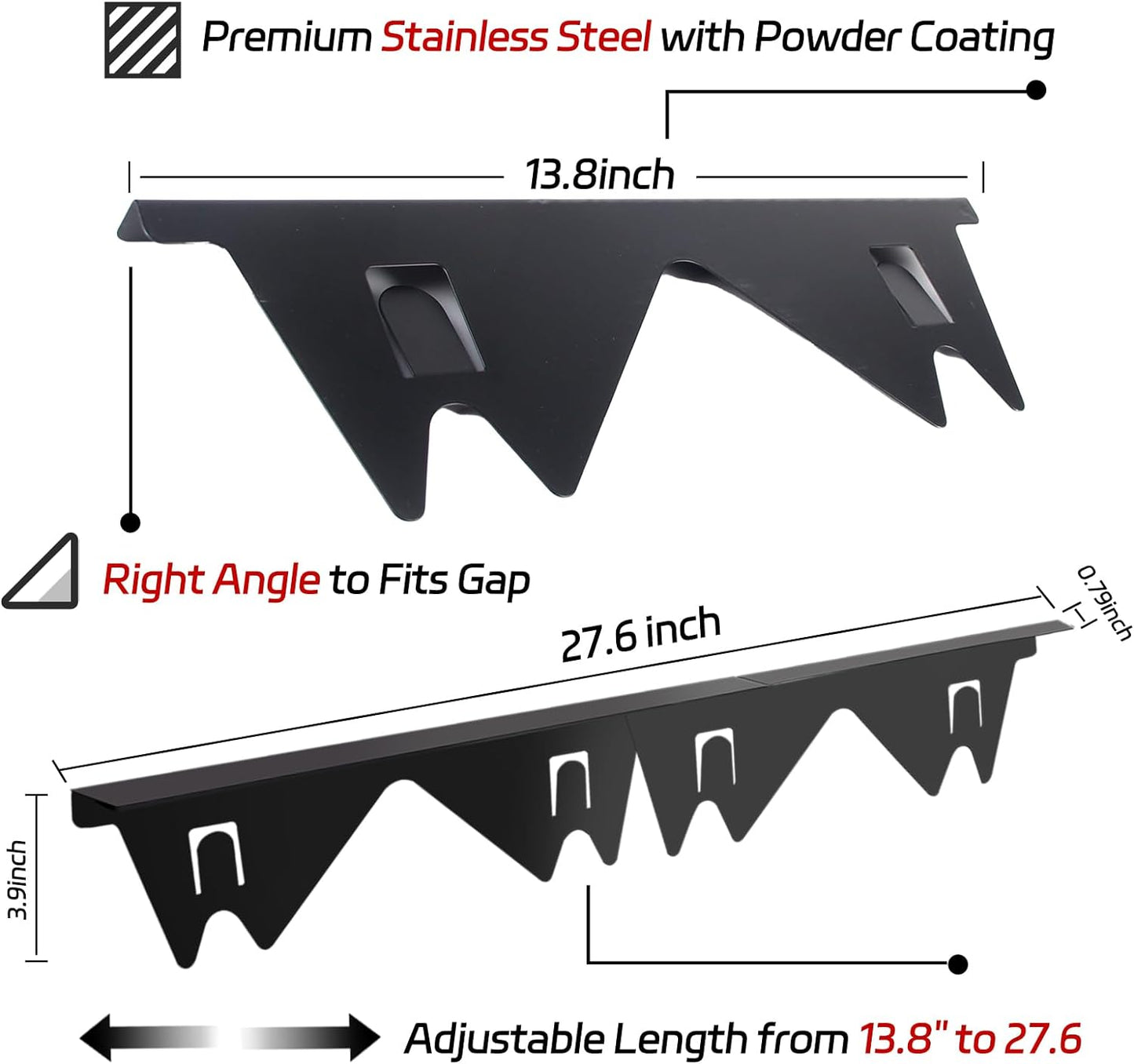 Stainless Steel Stove Gap Covers (2 Pack), Stove Gap Filler, Stove Counter Gap Guards for Kitchen, Range Trim Kit, Easy Clean with Heat Resistant, Adjustable Length 13.8” to 27.6”, Width 0.79"