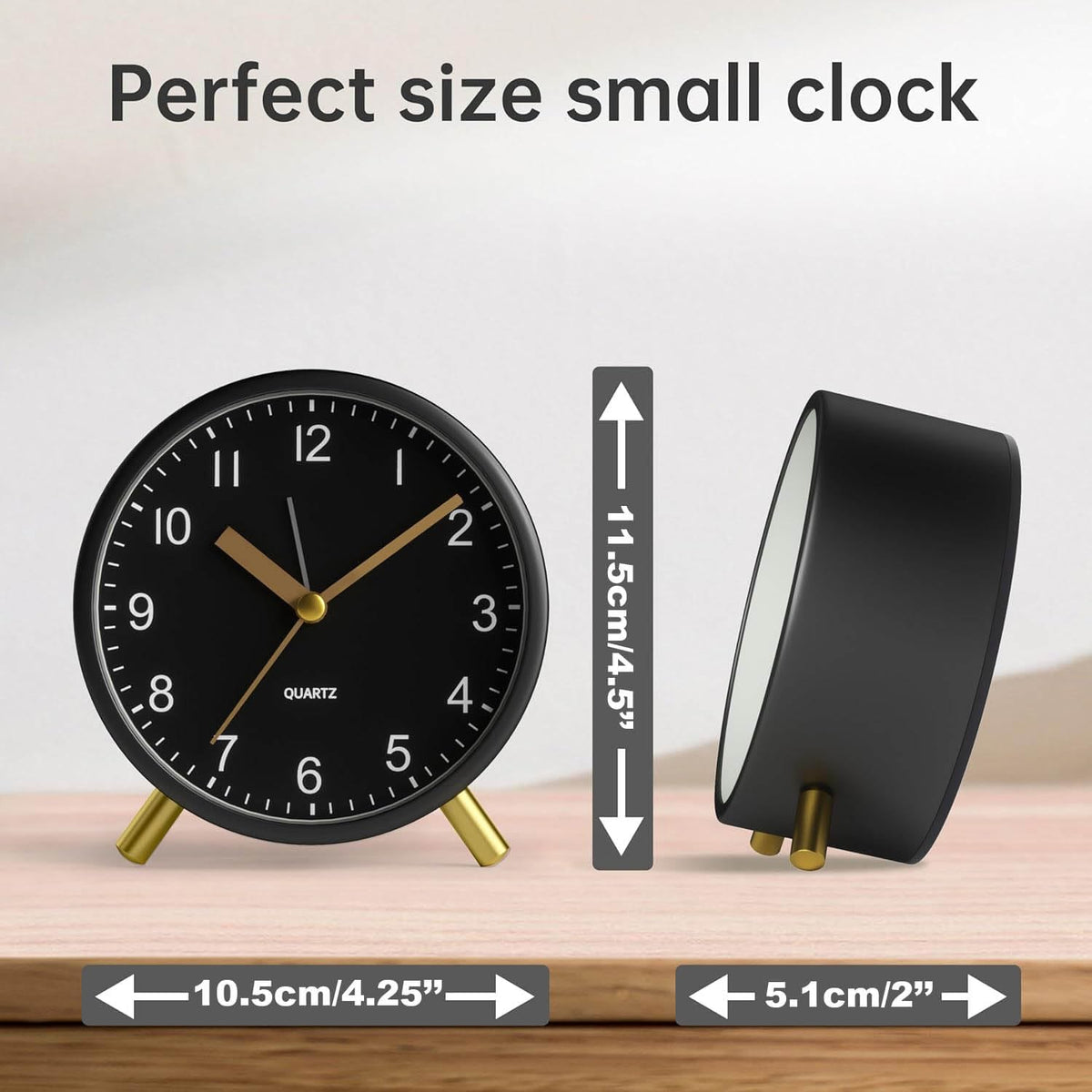 Analog Alarm Clock, Silent Non-Ticking with Night Light, Fashionable Round Metal Alarm Clock for Office, Battery Operated, Bedroom, Elderly, Adults, Children, Student Gifts