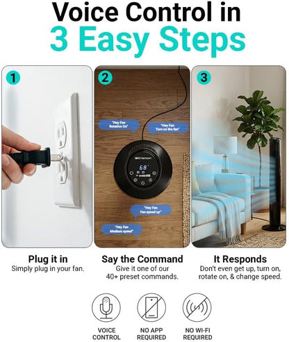 Emerson SmartVoice 40” Tower Fan, Wi-Fi-free Voice Control Fan, Hands-Free Cooling, No WiFi, No App, 70° Oscillation, 3 Speeds, 15-Hr Timer, Sleep Mode & Remote Control