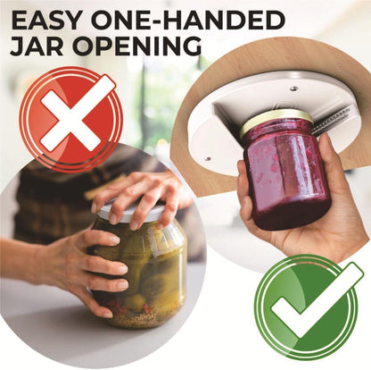 Mount-on Cabinet Jar Opener, Under Cabinet One-Handed Lid Opener for Seniors & Weak Hands, Arthritis Friendly Grip Tool, Universal Bottle Opener Fits All Lid Sizes for Home Daily Assistance