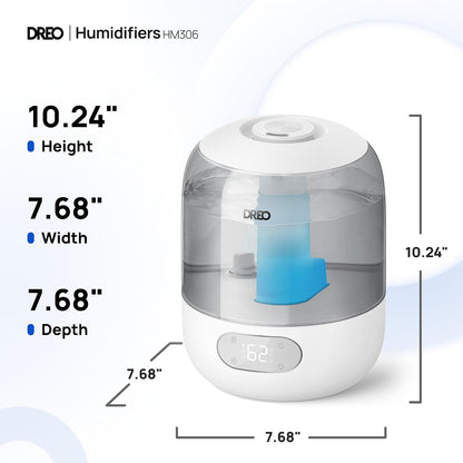 DREO 3L Humidifiers for Bedroom, 30H Runtime, 26 dB Quiet, Black | Easy to Refill & Clean, Precise Humidity Control, Night light, 360° Nozzle, Cool Mist Air Humidifier for Large Room, Baby