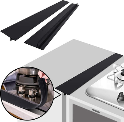 Silicone Stove Gap Covers Strips for Kitchen Stove Top Guard Easy Clean Heat Resistant Filler Counter Washer & Dryer Between 2 Pcs 21 Inch Black