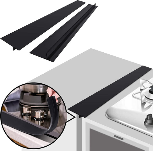 Silicone Stove Gap Covers Strips for Kitchen Stove Top Guard Easy Clean Heat Resistant Filler Counter Washer & Dryer Between 2 Pcs 21 Inch Black