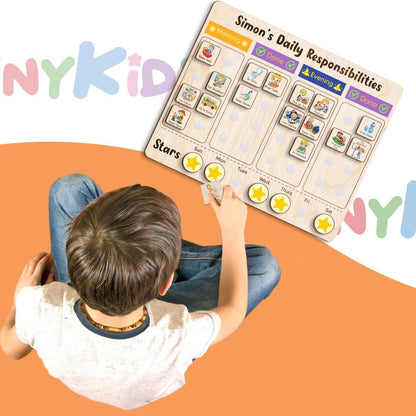 Daily Routine Chart for Kids, Visual Schedule, Routine Chart for Toddlers 3-5, Morning Bedtime Routine Chart for Toddlers, Wooden Chore Chart for Kids