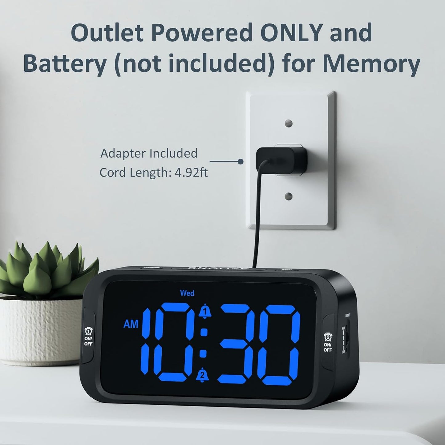 Odokee Digital Dual Alarm Clock for Bedroom with 0-100% Dimmable Display | Easy to Set Alarm Clock with Weekday/Weekend Mode - Loud Alarm for Heavy Sleepers with 5 Sounds Adjustable Volume - Blue