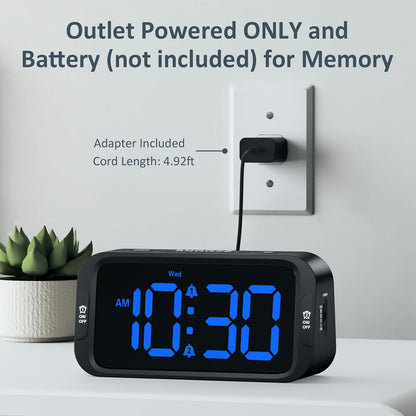 Odokee Digital Dual Alarm Clock for Bedroom with 0-100% Dimmable Display | Easy to Set Alarm Clock with Weekday/Weekend Mode - Loud Alarm for Heavy Sleepers with 5 Sounds Adjustable Volume - Blue