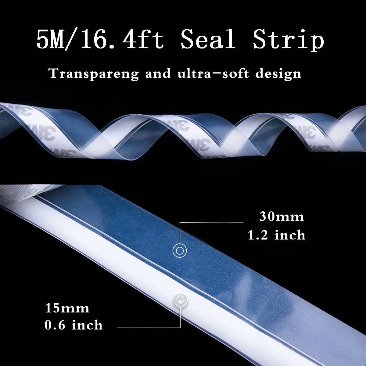 Silicone Seal Strip,Weather Stripping for Door or Window,Weatherproof Soundproof Self Adhesive Door Strip Bottom, Door Draft Stopper Silicone Strip Tape (Black Length 16.5 Feet Width 45mm)