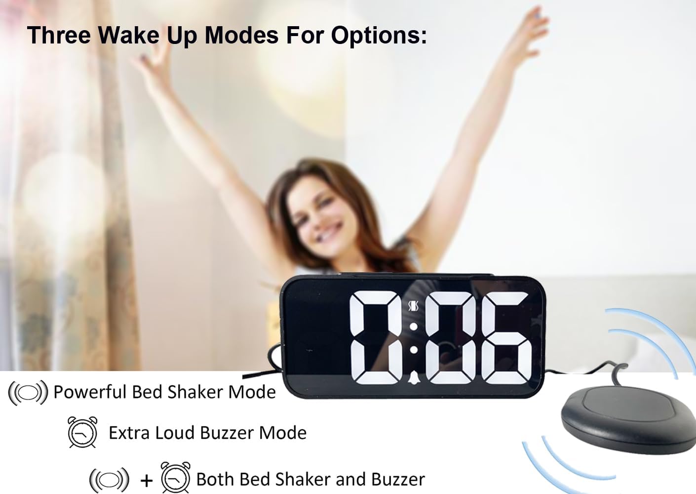 Extra Loud LED Alarm Clock with Vibration for Bedroom,Extreme Bed Shaker Alarm Clock for Deep Sleeper Hard of Hearing Deaf, Clear LED Display, Dimmer and Volume Knob, USB Port,Easy to Set