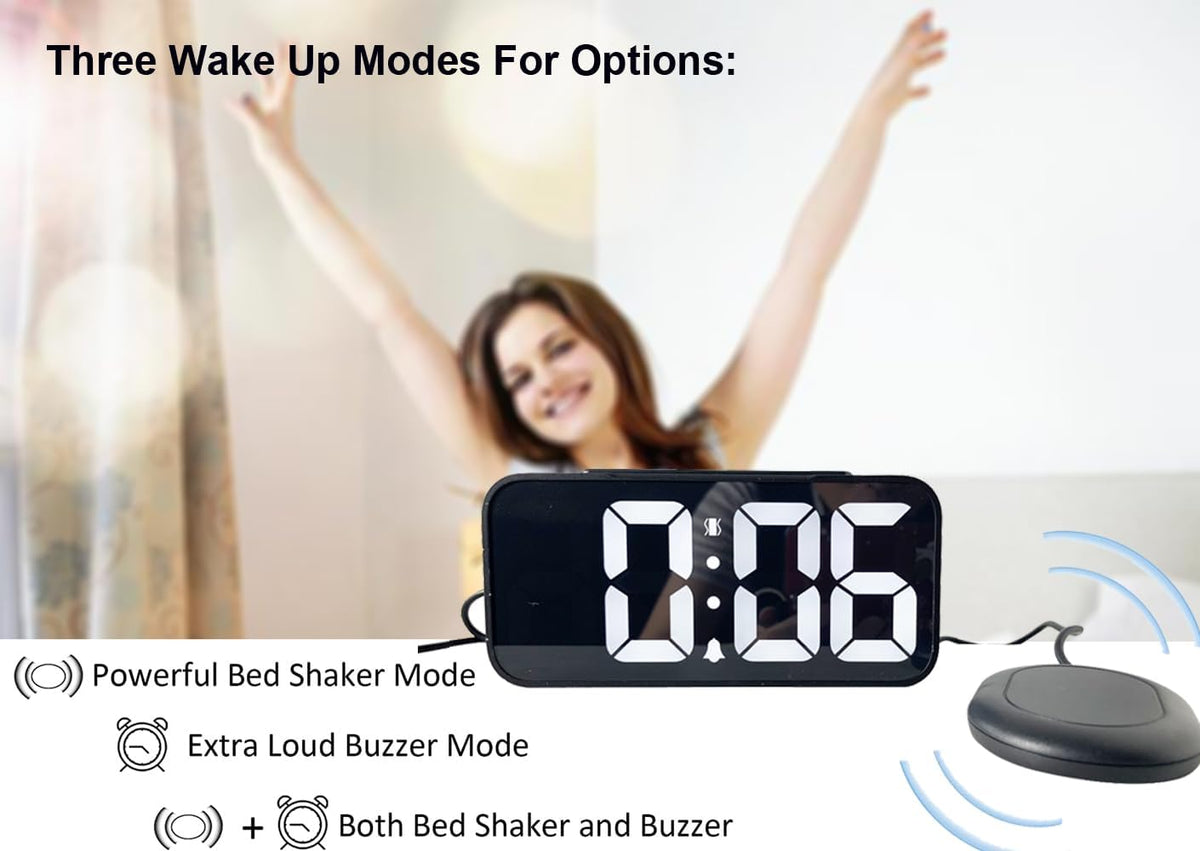 Extra Loud LED Alarm Clock with Vibration for Bedroom,Extreme Bed Shaker Alarm Clock for Deep Sleeper Hard of Hearing Deaf, Clear LED Display, Dimmer and Volume Knob, USB Port,Easy to Set