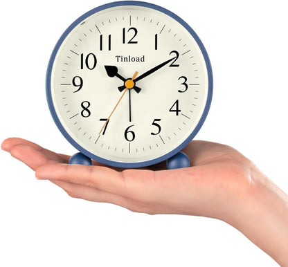 Tinload 4.5" Vintage Retro Analog Alarm Clock, Super Silent Non Ticking Small Clock with Manual Light, Snooze, Battery Operated, for Living Room, Bedroom, Bedside, Desk(Blue)
