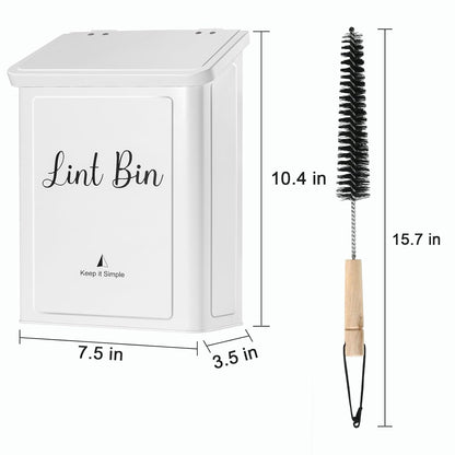 SUBEKYU Magnetic Lint Bin for Laundry Room Organization and Storage,White | Wall Mounted Metal Lint Box Holder Trash Can with Lid for Dryer,Lint Basket for Laundry Room Decor