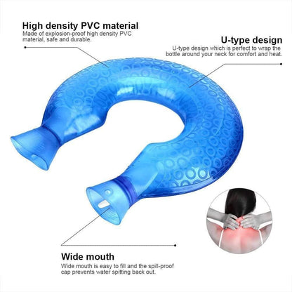 Hot Water Bottle, U Shaped PVC Explosion-Proof Hot Water Bottle Heating Pads Neck Shoulder Hand Warmer Heat Pack Hot Cold Therapy Pain Relief Neck Relaxing Warming Heating Wrap Pillow Hot Water Bag