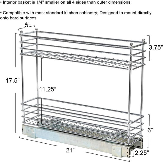 Household Essentials Glidez Multipurpose Chrome-Plated Steel Pull-Out/Slide-Out Storage Organizer for Cookware and Bakeware - 2-Tier Design - Fits Standard Size Cabinet or Shelf, Chrome