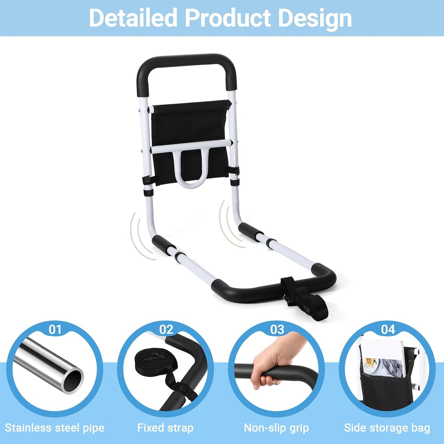 Bed Rails for Elderly Adults Safety with Bedside Storage Pocket | Bed Assist Rail for Seniors, Upgraded ASTM Compliant Bedside Grab Bar for Fall Prevention, Fits Twin Queen King Beds