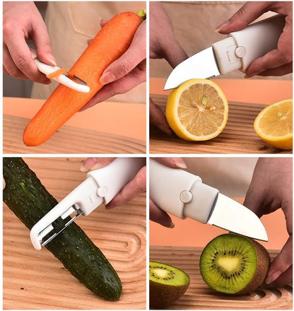 2 in 1 Vegetable Peeler And Knife Set with Safety Cover – Stainless Steel Potato Peeler, Fruit Peeler, Carrot Peeler, Cucumber Slicer – Camping & Travel