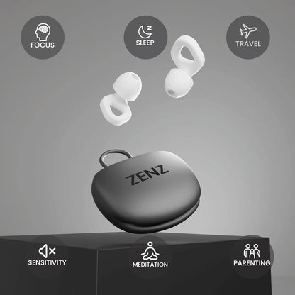 Zenz Unwind Ear Plugs for Sleeping Noise Reduction - Comfy Reusable Soft Silicone Earplugs for Focus, Study, Work - 8 Pair Eartips in XS/S/M/L - 27dB Hearing Protection with Storage Case - Onyx Black