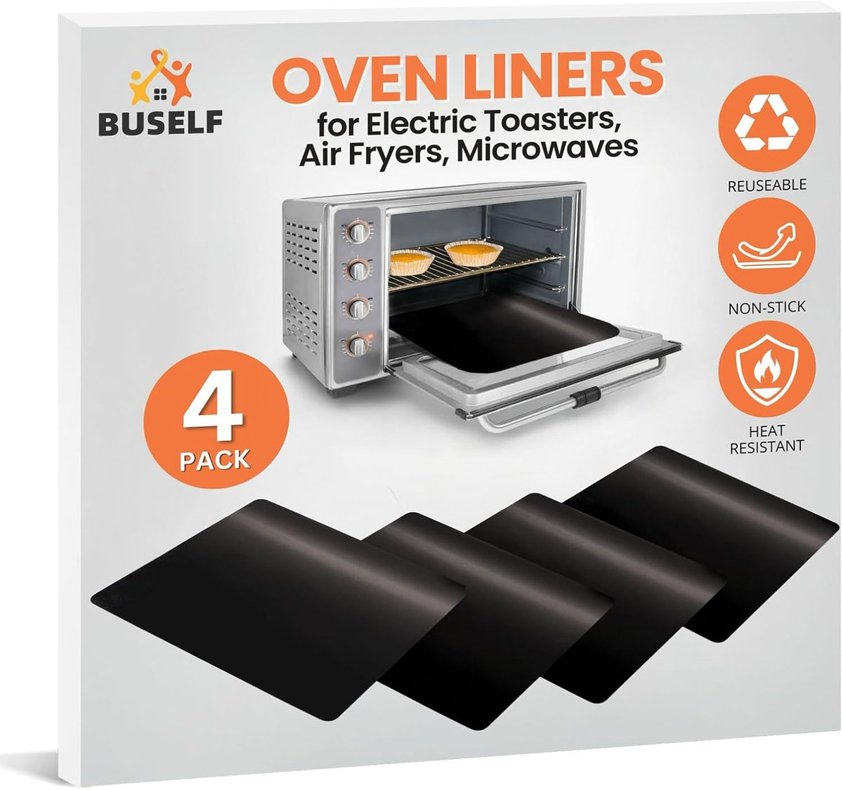 Buself Toaster Oven Liner – Compatible with Breville, Cuisinart, Black & Decker, Dash, and More – Nonstick Heat Resistant Reusable Air Fryer Liners, PFOA & BPA Free, 9x11", Black