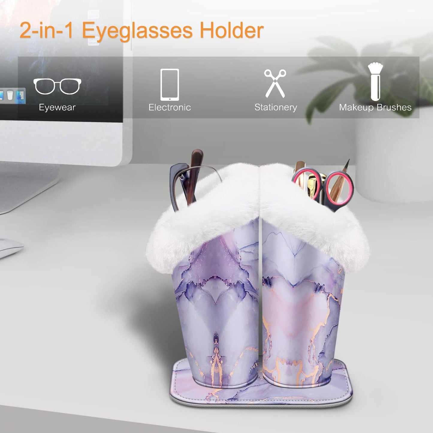 FINTIE Plush Lined Double Eyeglasses Holder with Magnetic Base for Desk | Soft Plush Lining, Glasses Stand Case For Nightstand / Bedside, Office Desktop Organizer, Small Item Storage