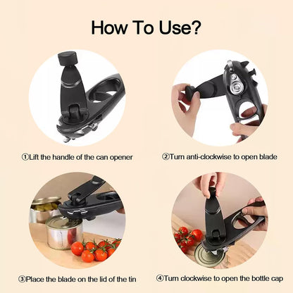 Can Opener, Side Cut Smooth Edge Manual Can Opener for Kitchen | Side cut can opener, compact manual tool, smooth edge cutting, easy kitchen use, safe lid removal, portable can opening tool