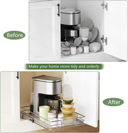 LOVMOR 2 Tier Individual Pull Out Cabinet Organizer 11" W x 18" D, Slide Out Kitchen Cabinet Storage Sliding Shelves