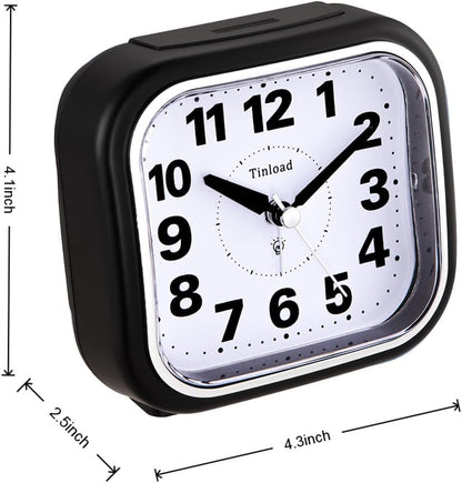 Tinload 4.3" No Ticking Analog Alarm Clock,Silent Readable for Seniors,Easy to Set,Gradual Rise Alarm,Big Numbers,On/Off Switch on Side,Gentle Wake,Snooze,Lighted on Demand,Battery Operated,Black