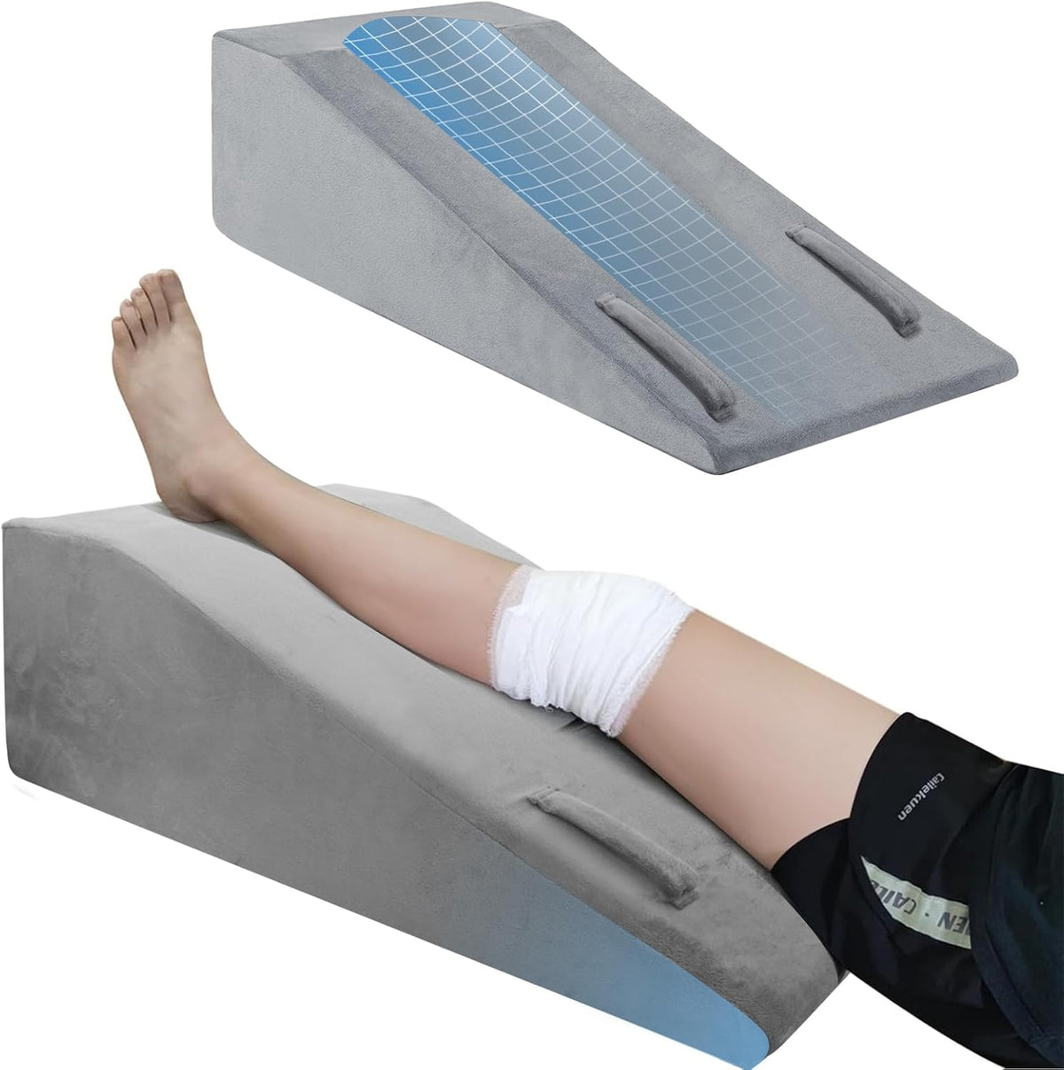 2 Adjustable Arc-Designed Leg Elevation Pillow for After Surgery – Knee Replacement Recovery Aid, Bone Foam Knee Surgery Pillow for Hip & Ankle Pain Relief