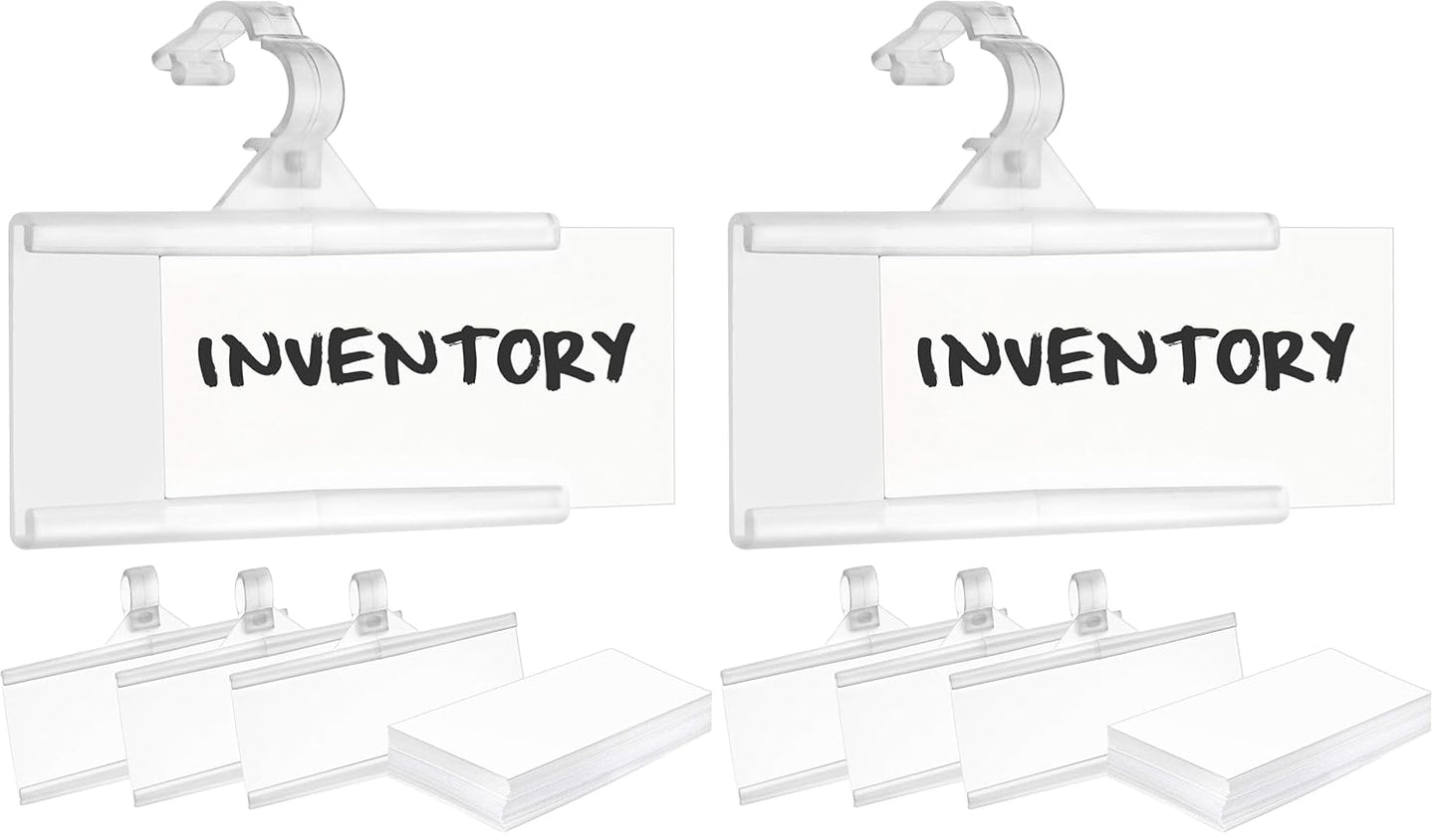 Pack of 100 - Plastic Wire Shelf Label Holder, Sign and Ticket Holder, Easy Clip Design with Tight Snap Lock Closure. Height, 1-1/4" X Width, 3" | "100 Label Inserts Included"