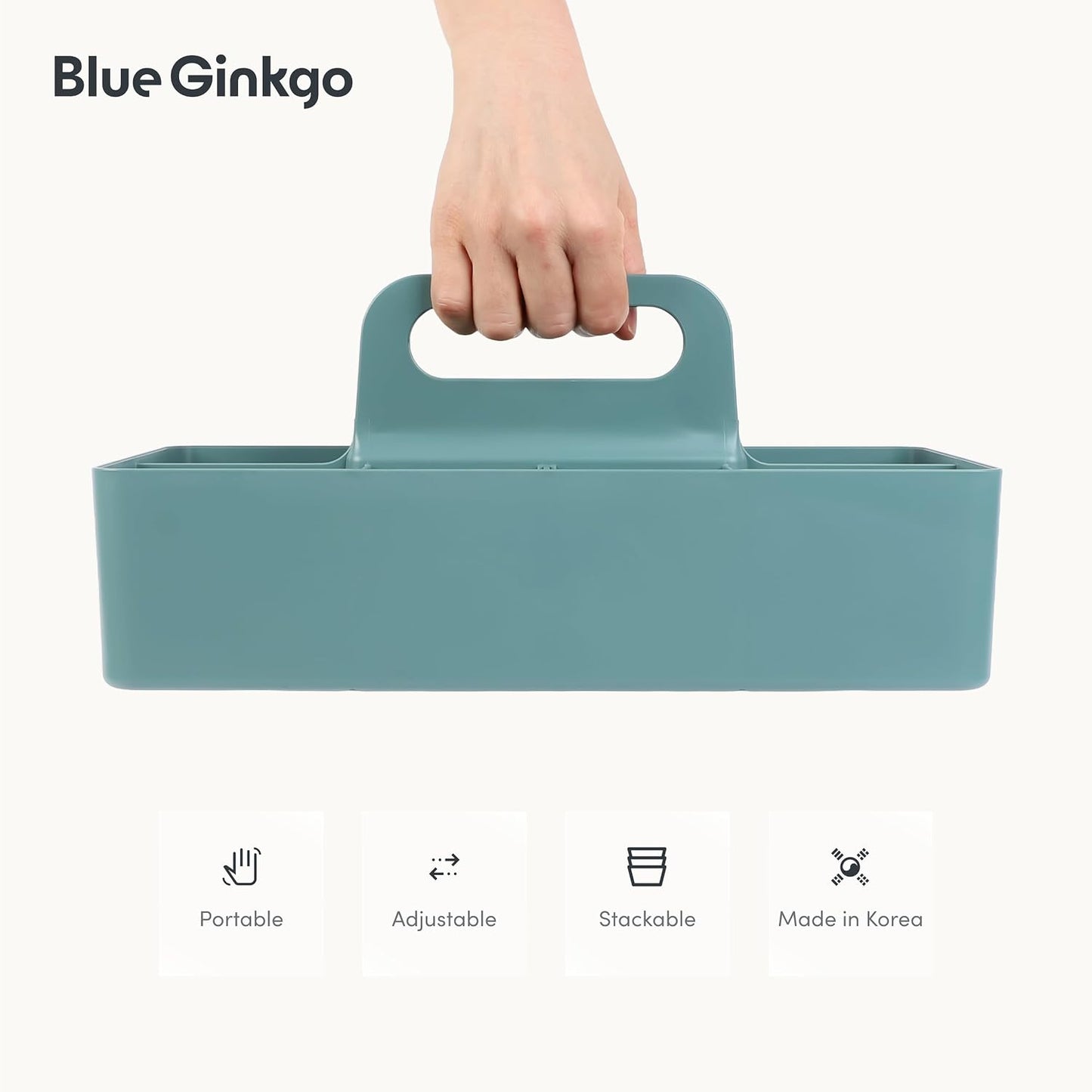 BLUE GINKGO Stackable Organizer Caddy, Rectangle, White, Made in Korea | Portable. Adjustable. Home, Office & School Storage.