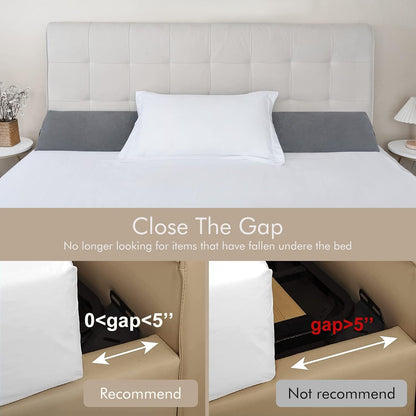 Vekkia King Bed Wedge Pillow for Headboard Gap Filler (0–5.5") | Prevents Pillows & Items from Falling, High-Density Foam Mattress Gap Filler with Pockets, Removable Cover, Gray, 60"x10"x6"