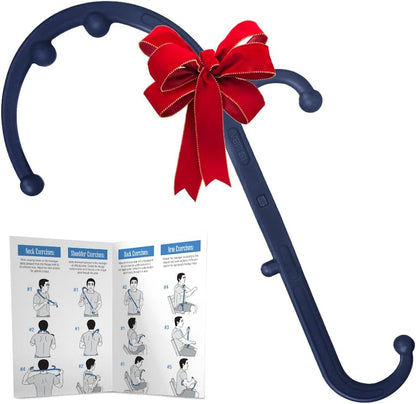 LiBa Back and Neck Massager Trigger Point Hook Therapy Tool Navy | Manual massage hook for pain relief, handheld back neck shoulder massager targets trigger points, ergonomic therapy