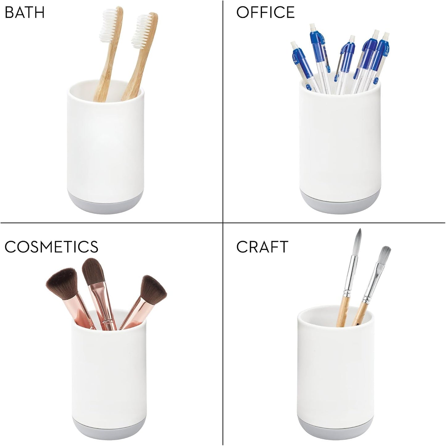 iDesign Cade Collection Toothbrush Holder, 3" x 3" x 4.5", White/Gray | For Normal Toothbrushes, For Spin Brushes, For Toothpaste