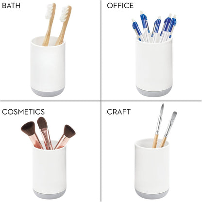 iDesign Cade Collection Toothbrush Holder, 3" x 3" x 4.5", White/Gray | For Normal Toothbrushes, For Spin Brushes, For Toothpaste