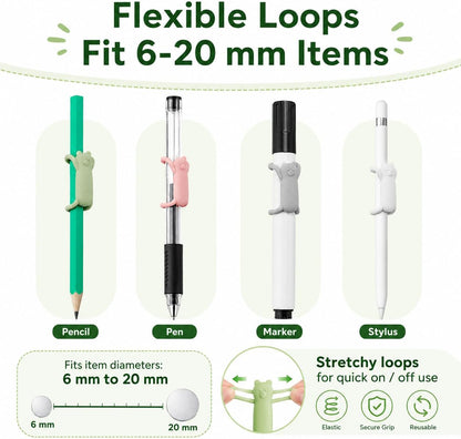 4 Pcs Magnetic Pen Holder for Refrigerator, Silicone Adjustable Pen Pencil Holder, Cute Bear Design Silicone Flexible Pencil Holder for Whiteboards, Desk, Clipboard (Multi-Color)
